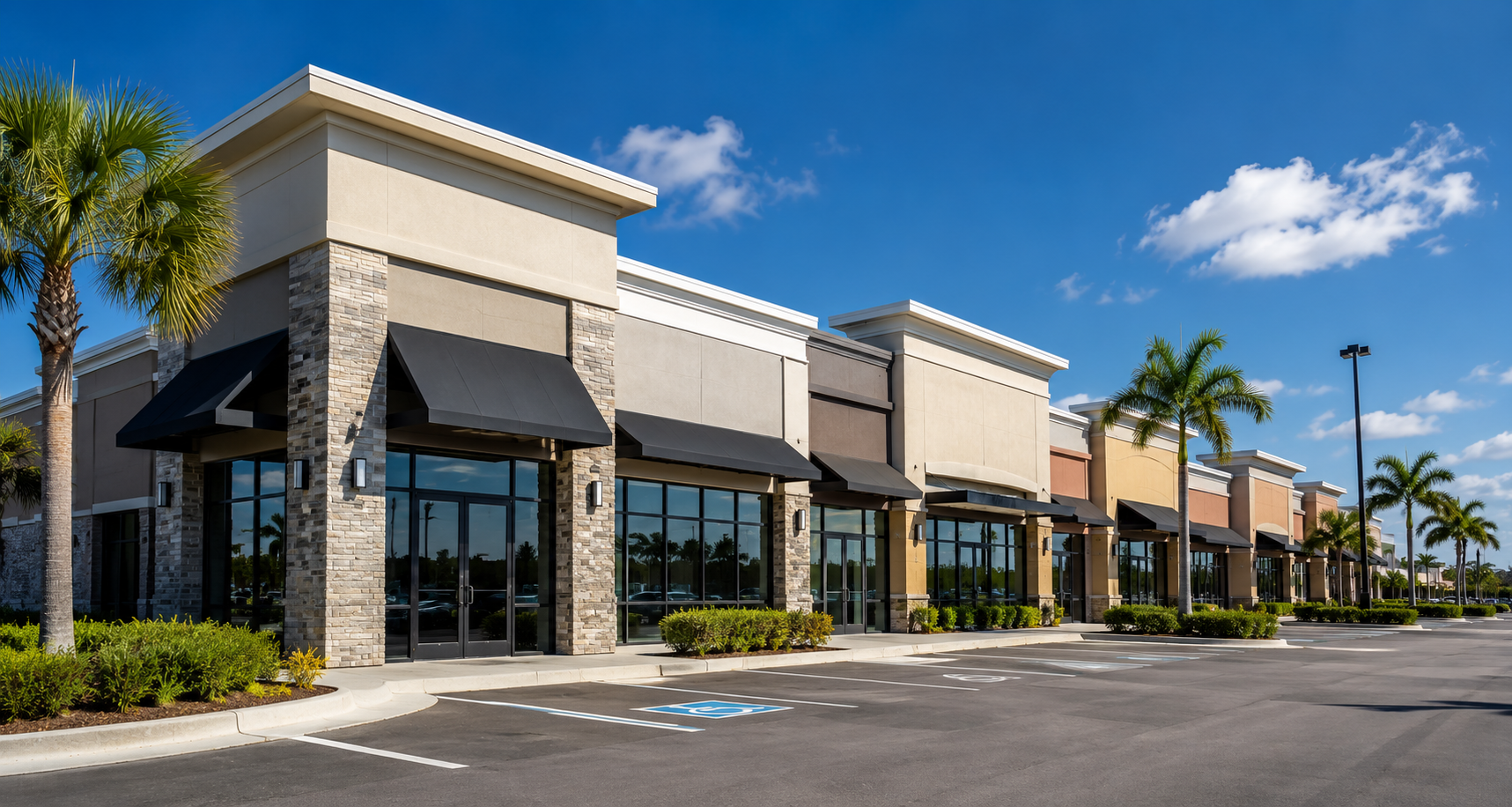 South Florida commercial shopping center exterior freshly painted by MyPaintingContractors